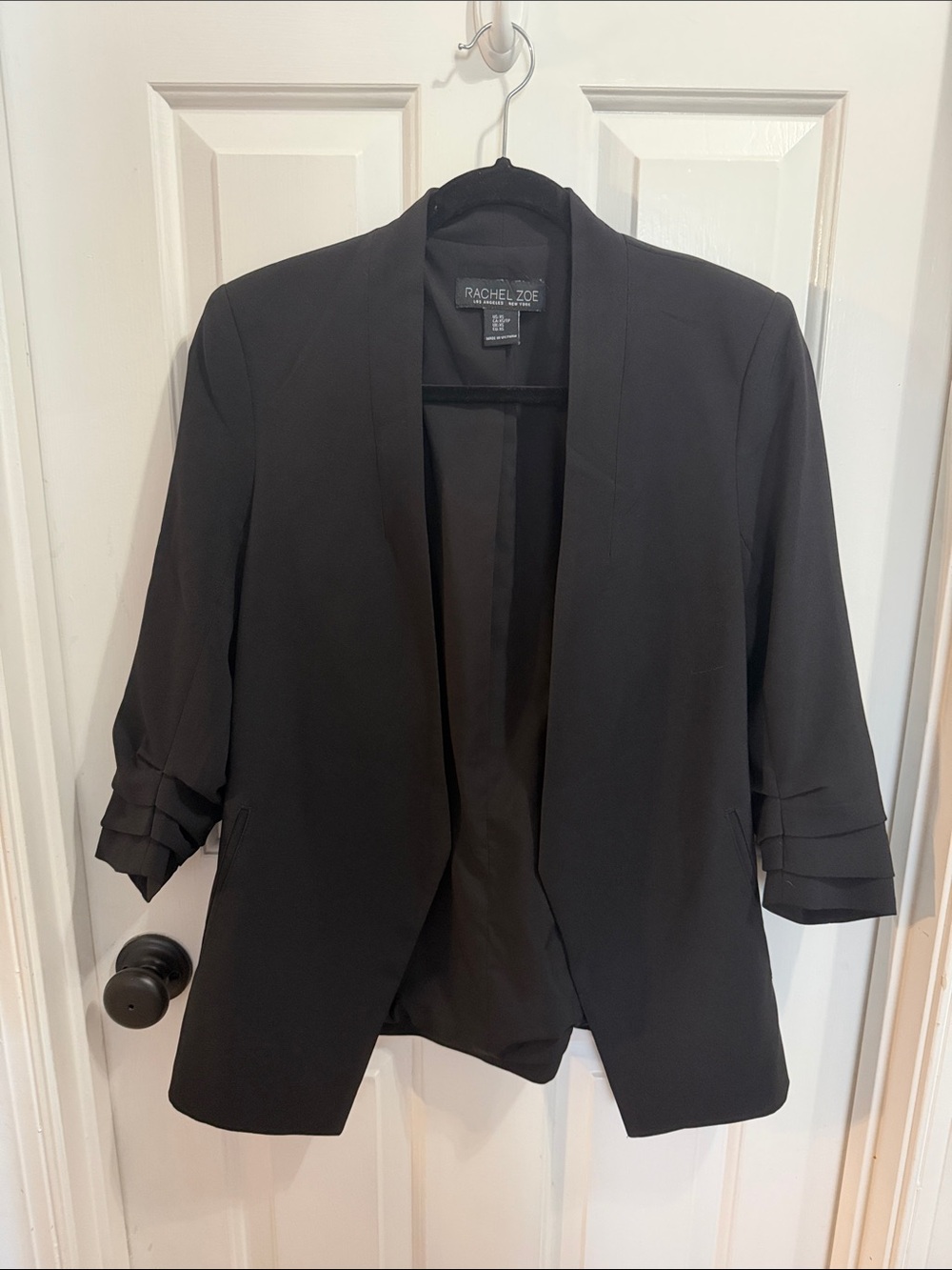 Rachel Zoe Black Open-Front Three-Quarter Sleeve Blazer